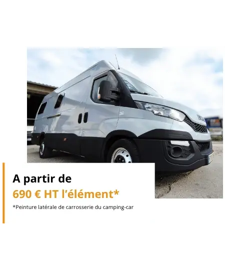 Fourgon Iveco gris en cours de préparation à l'atelier de Castries