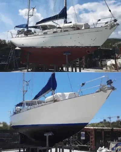 Coque de bateau avant et après peinture par Borosy