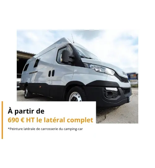 Fourgon Iveco gris en cours de préparation à l'atelier de Castries